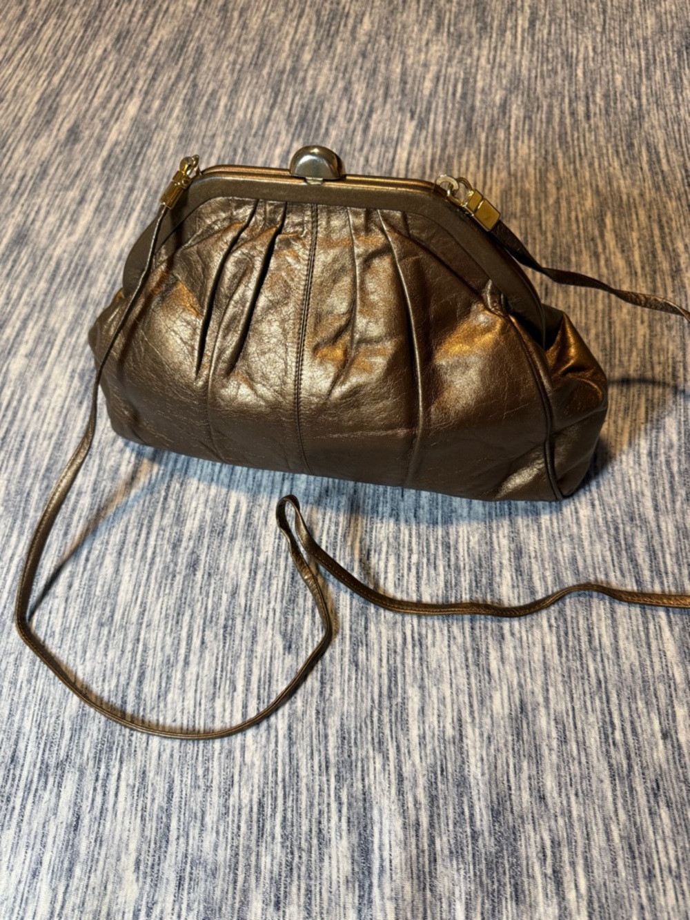 Classic Pleated Bronze Leather Crossbody Bag
